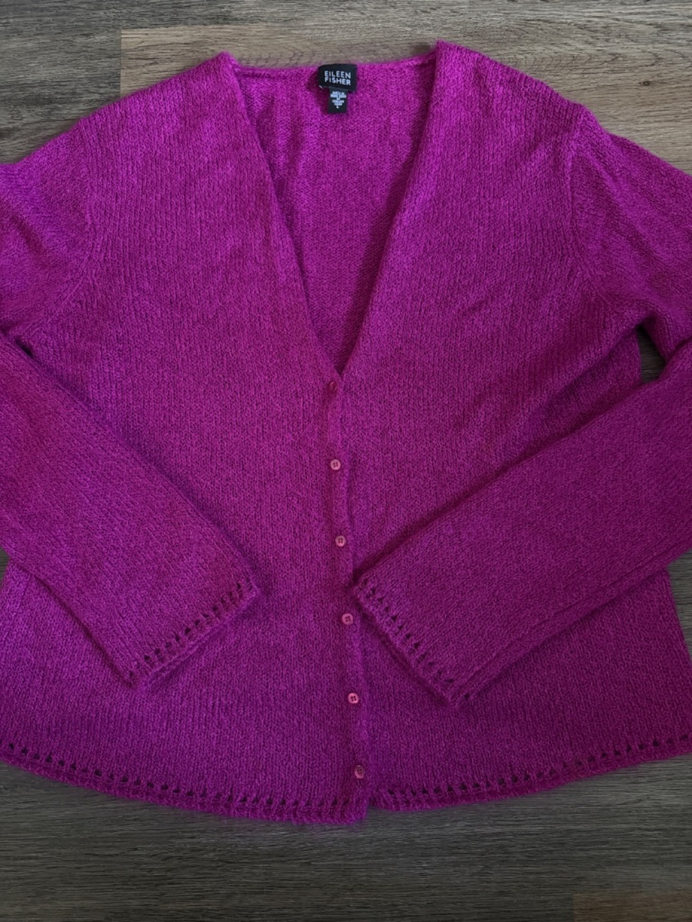 Eileen Fisher Magenta Knit Button-Front Cardigan